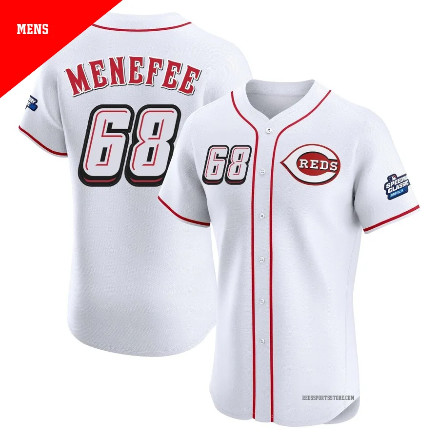 Cincinnati Reds ＃68 Joseph Menefee Men's White Elite 2025 Speedway Classic Alternate Jersey