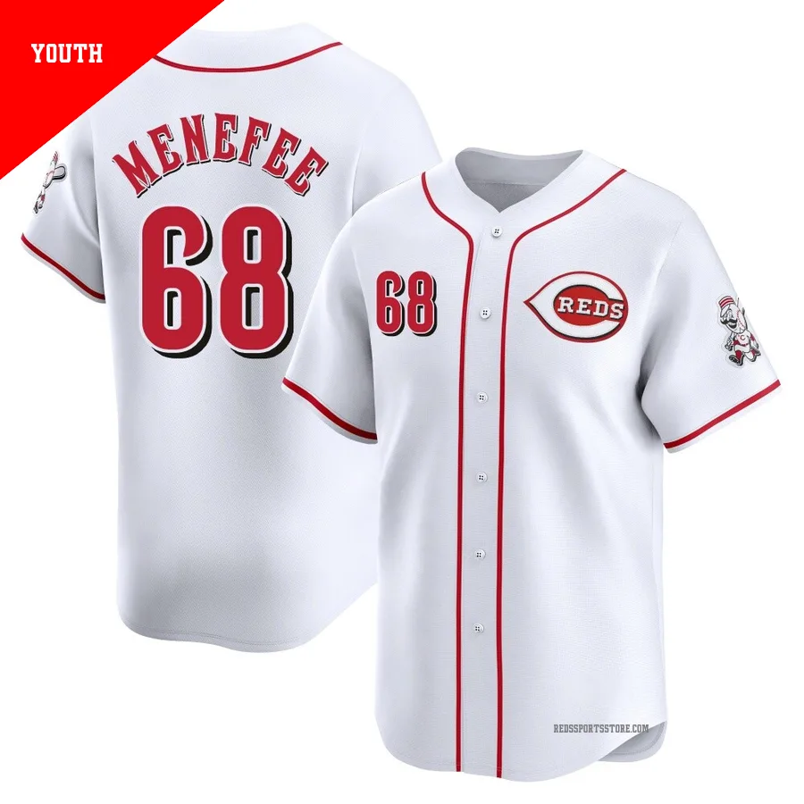 Cincinnati Reds ＃68 Joseph Menefee Youth White Limited Home Jersey