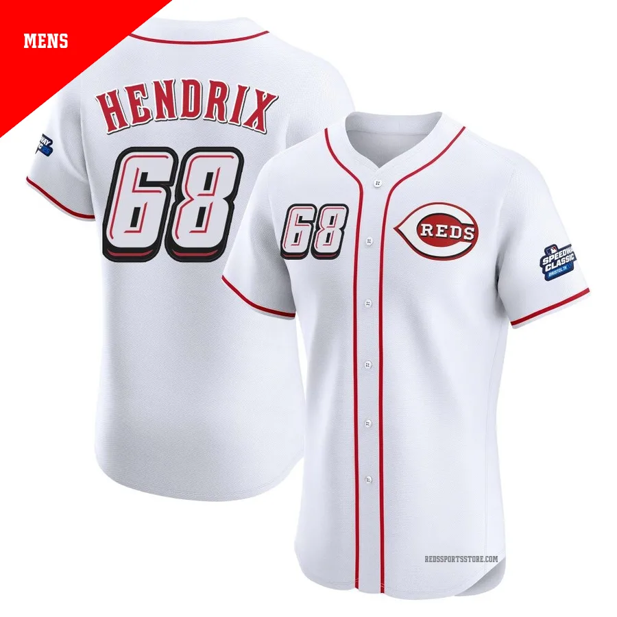 Cincinnati Reds ＃68 Ryan Hendrix Men's White Elite 2025 Speedway Classic Alternate Jersey