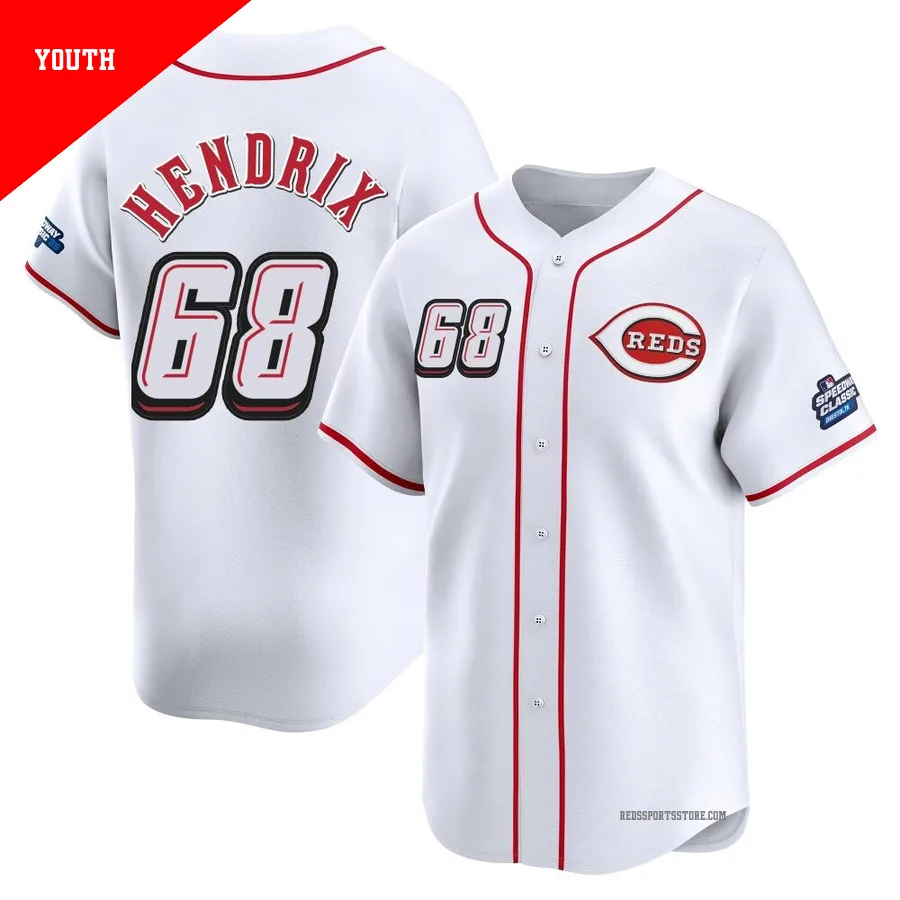 Cincinnati Reds ＃68 Ryan Hendrix Youth White Limited 2025 Speedway Classic Alternate Jersey