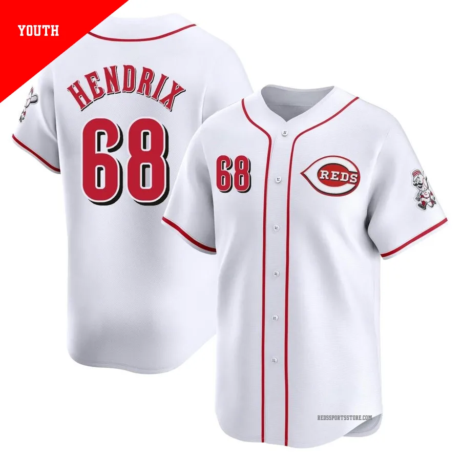 Cincinnati Reds ＃68 Ryan Hendrix Youth White Limited Home Jersey
