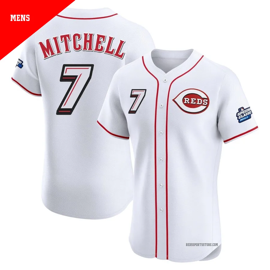 Cincinnati Reds ＃7 Kevin Mitchell Men's White Elite 2025 Speedway Classic Alternate Jersey