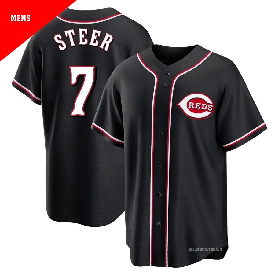 Cincinnati Reds ＃7 Spencer Steer Men's Black Replica Fashion Out Jersey