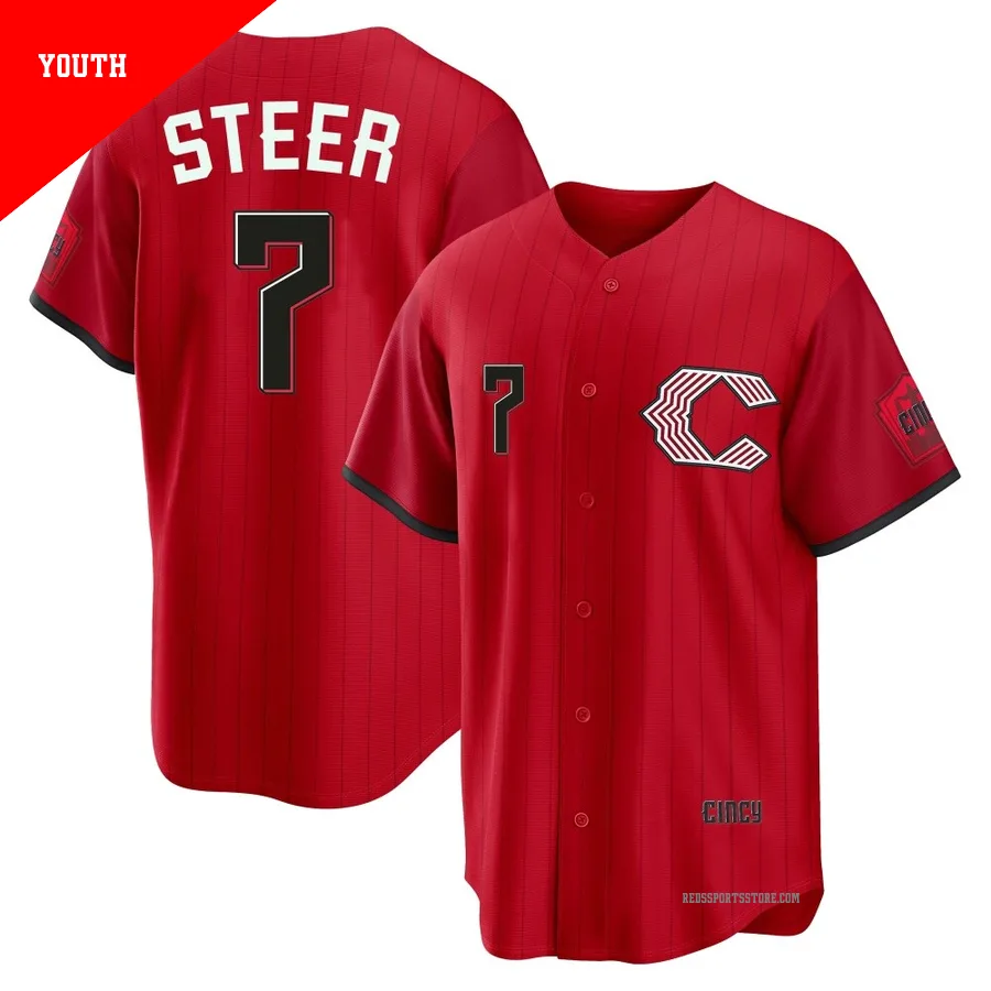 Cincinnati Reds ＃7 Spencer Steer Youth Red Limited 2026 City Connect Stadium Jersey