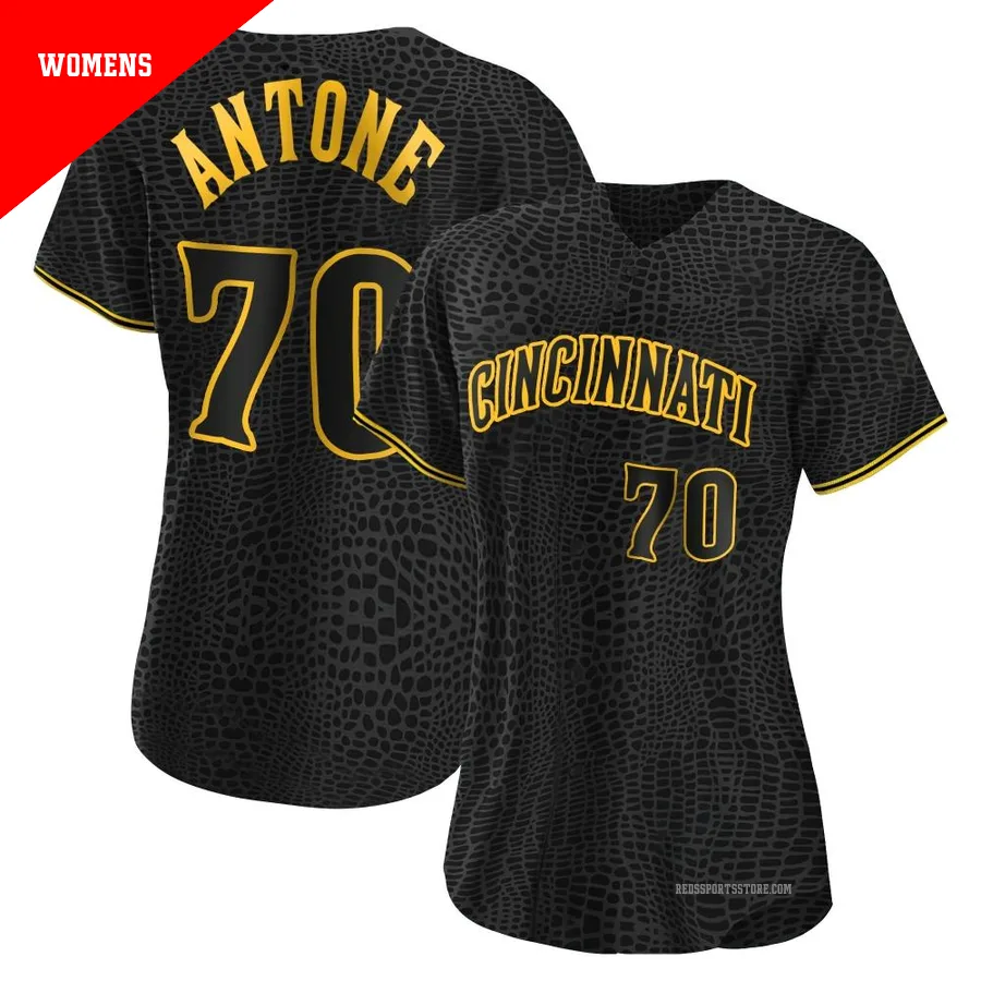 Cincinnati Reds ＃70 Tejay Antone Women's Black Replica Snake Skin City Jersey