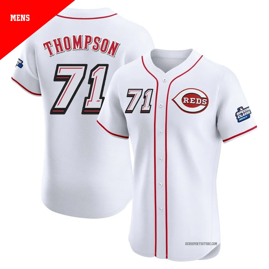 Cincinnati Reds ＃71 Keegan Thompson Men's White Elite 2025 Speedway Classic Alternate Jersey