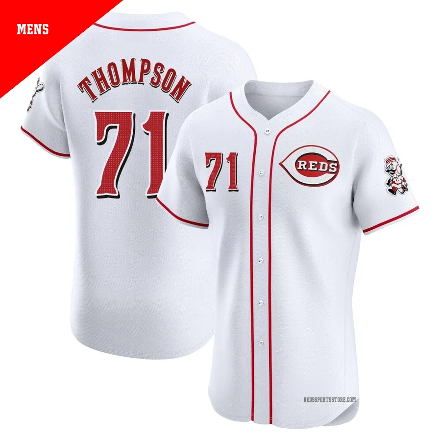 Cincinnati Reds ＃71 Keegan Thompson Men's White Elite Home Patch Jersey