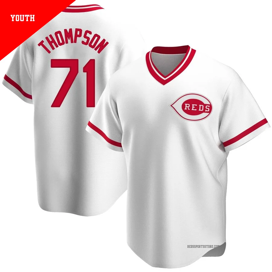 Cincinnati Reds ＃71 Keegan Thompson Youth White Replica Home Cooperstown Collection Jersey
