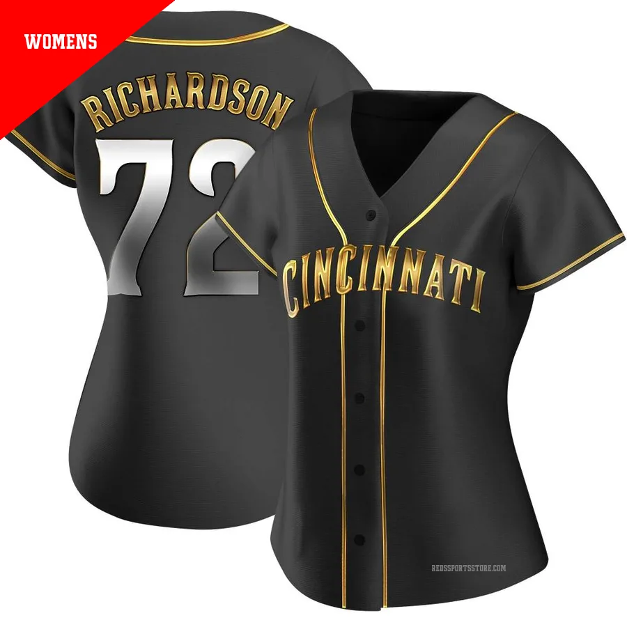 Cincinnati Reds ＃72 Lyon Richardson Women's Gold Replica Black en Alternate Jersey