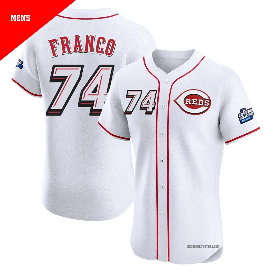 Cincinnati Reds ＃74 Jose Franco Men's White Elite 2025 Speedway Classic Alternate Jersey
