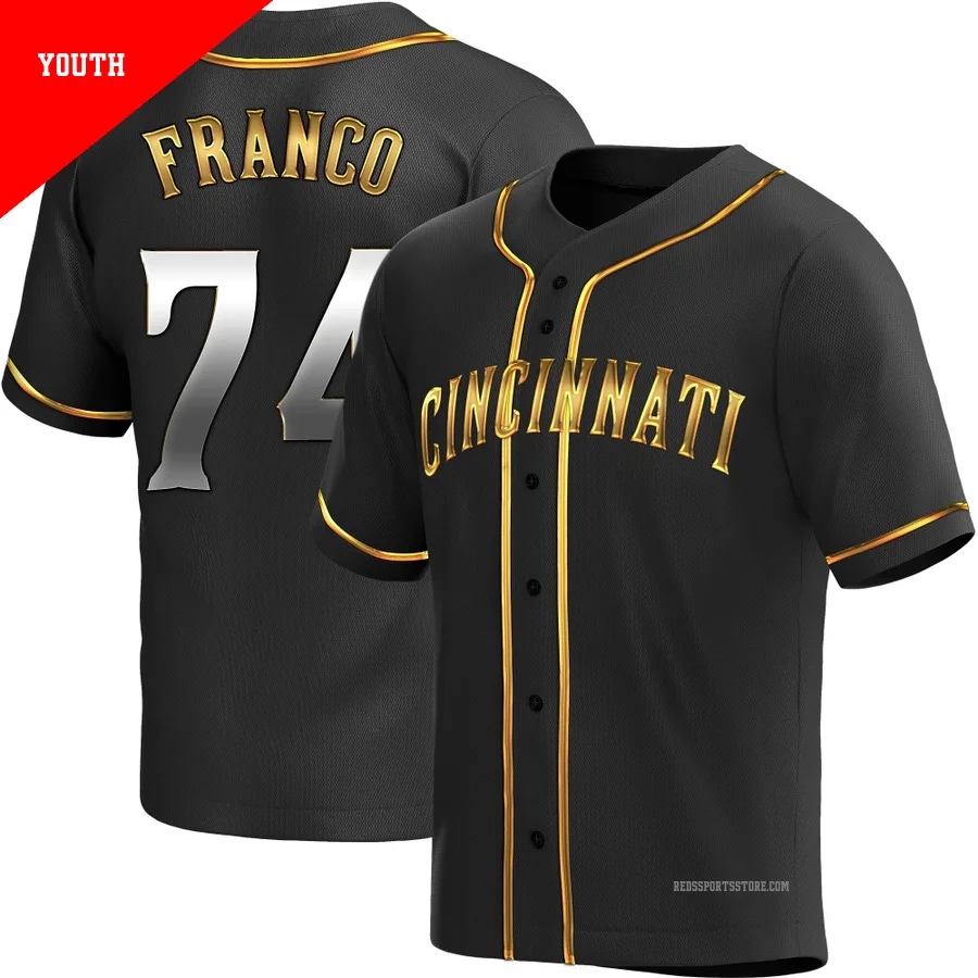 Cincinnati Reds ＃74 Jose Franco Youth Gold Replica Black en Alternate Jersey