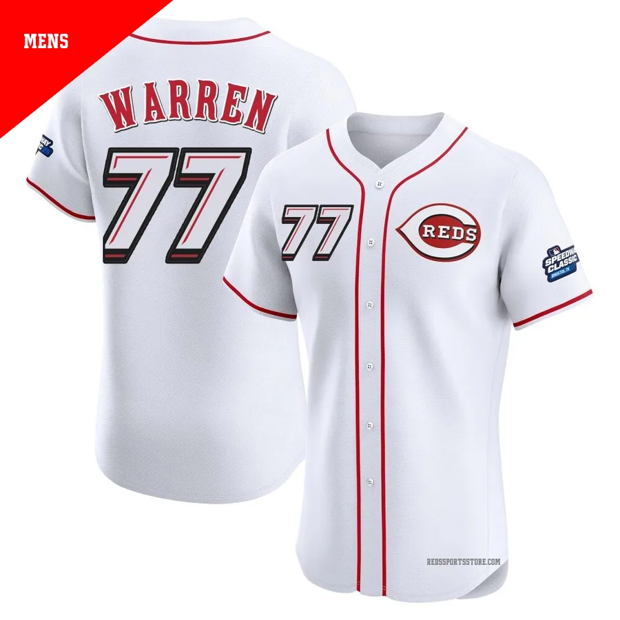 Cincinnati Reds ＃77 Art Warren Men's White Elite 2025 Speedway Classic Alternate Jersey