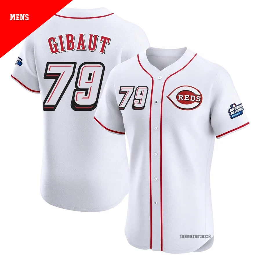 Cincinnati Reds ＃79 Ian Gibaut Men's White Elite 2025 Speedway Classic Alternate Jersey