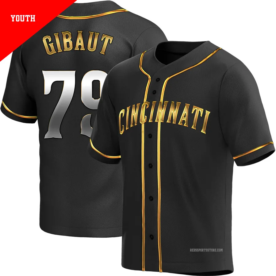 Cincinnati Reds ＃79 Ian Gibaut Youth Gold Replica Black en Alternate Jersey