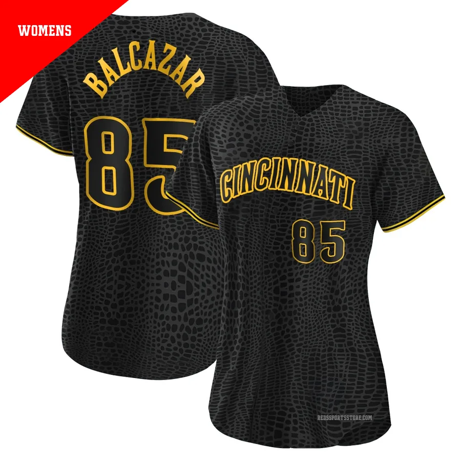 Cincinnati Reds ＃85 Leonado Balcazar Women's Black Authentic Snake Skin City Jersey