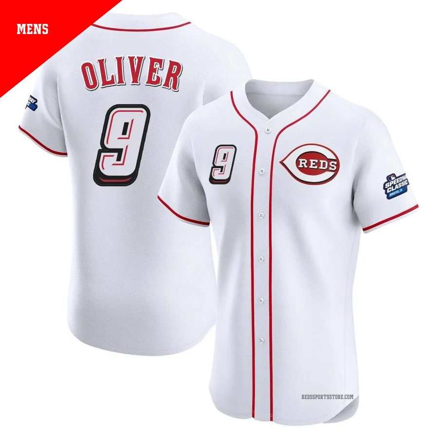 Cincinnati Reds ＃9 Joe Oliver Men's White Elite 2025 Speedway Classic Alternate Jersey