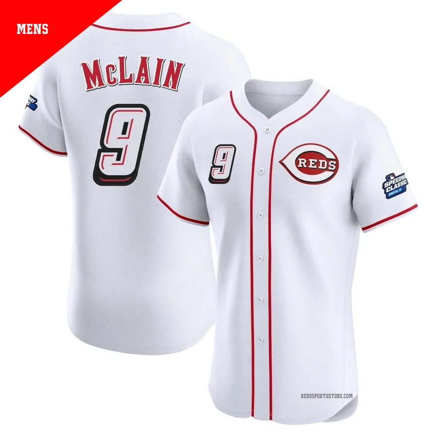Cincinnati Reds ＃9 Matt McLain Men's White Elite 2025 Speedway Classic Alternate Jersey