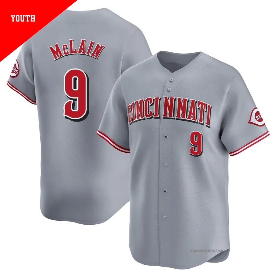 Cincinnati Reds ＃9 Matt McLain Youth Gray Limited Away Jersey